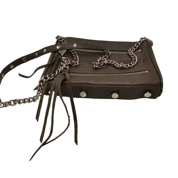 Rebecca Minkoff Gray Crossbody Leather Mini 5 Zip Convertible Bag Handbag - Picture 10 of 12